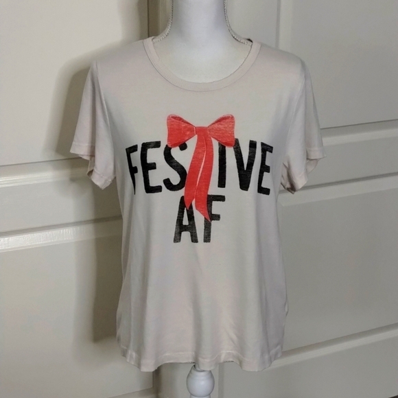 Junk Food Los Angeles "Festive AF' graphic distressed tee off white size large - Picture 1 of 12